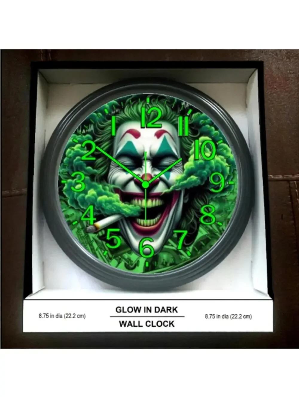 REVERSE TICKING CLOCK JOKER GOOD LEAF Glow In The Dark Wall Clock New!